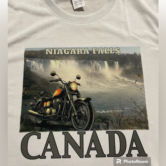 Motorcycle at Niagara Falls Canada Custom made Tshirt 100% gray polyester Tshirt - Picture 3 of 3